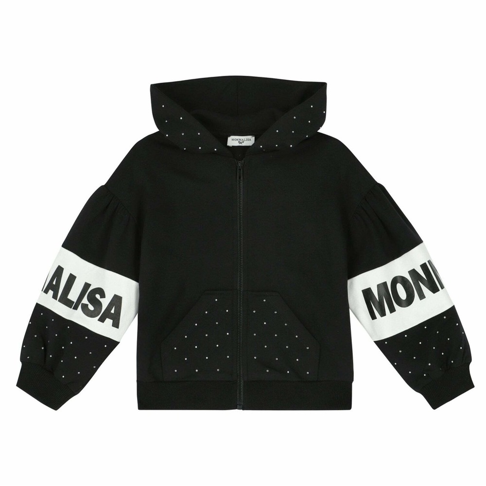 MonnaLisa Black Hoodie with White Sleeve Panels and Stud Accent